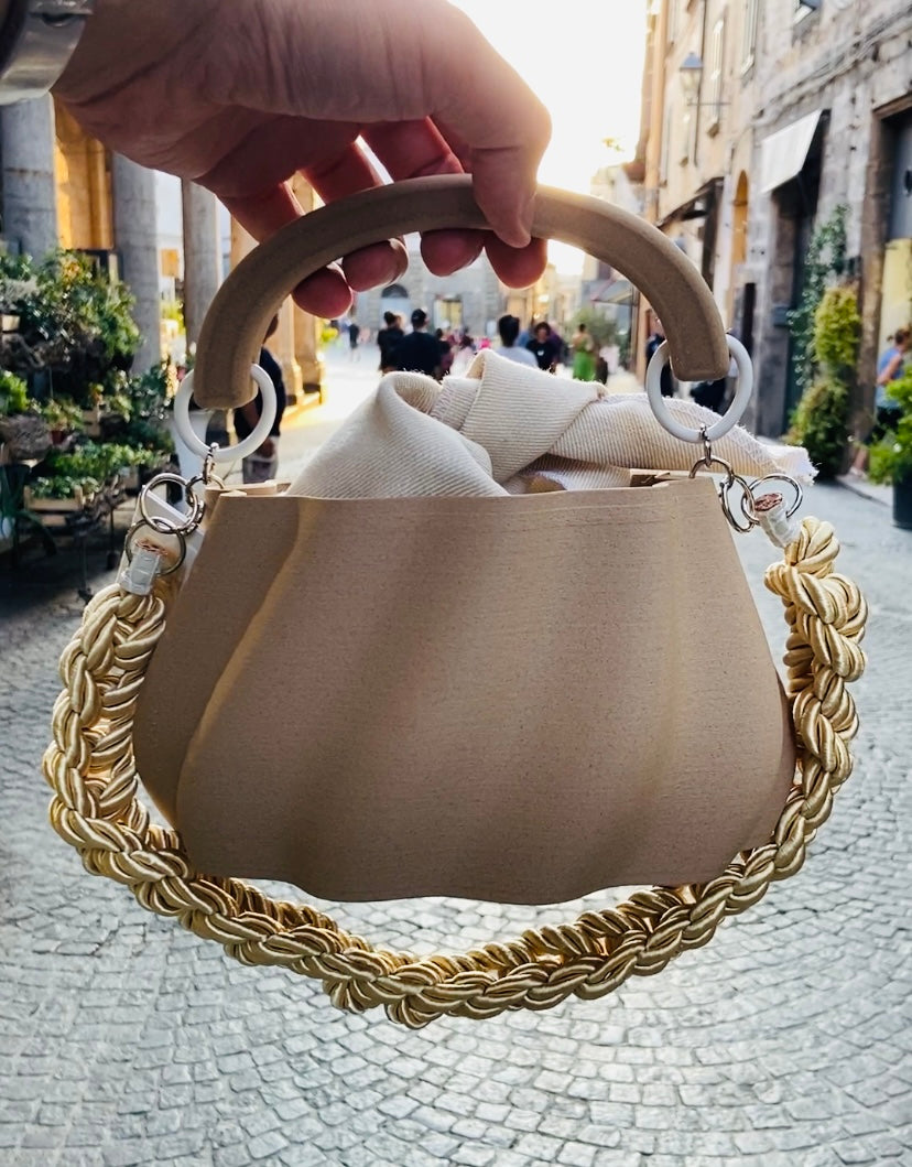 Meringue Bag, Borsa Stampata in 3D con Pochette Legno