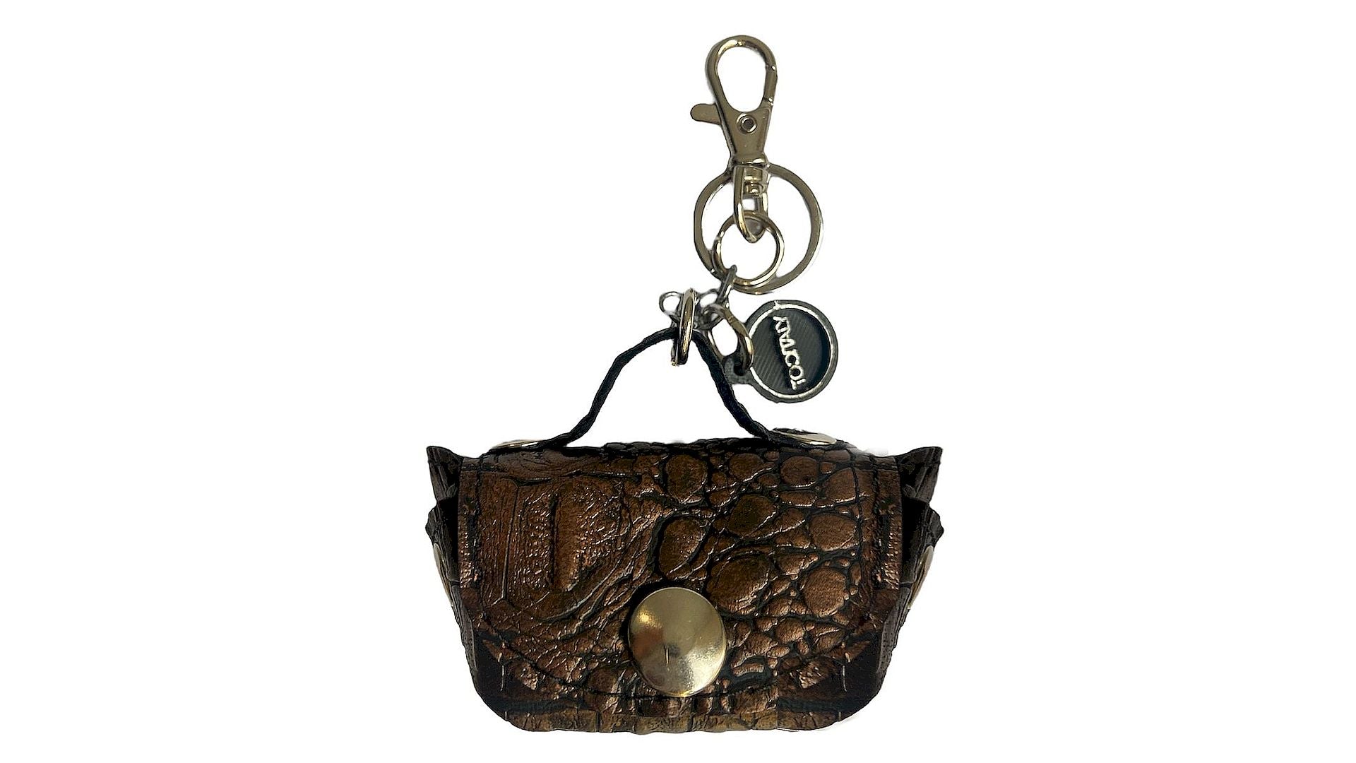 Micro borsa portachiavi TOOitaly, un accessorio artigianale realizzato con materiali vegan e cruelty-free. Perfetta come charms