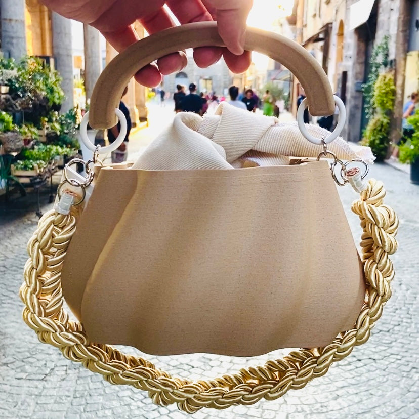 Meringue Bag, Borsa Stampata in 3D con Pochette Legno